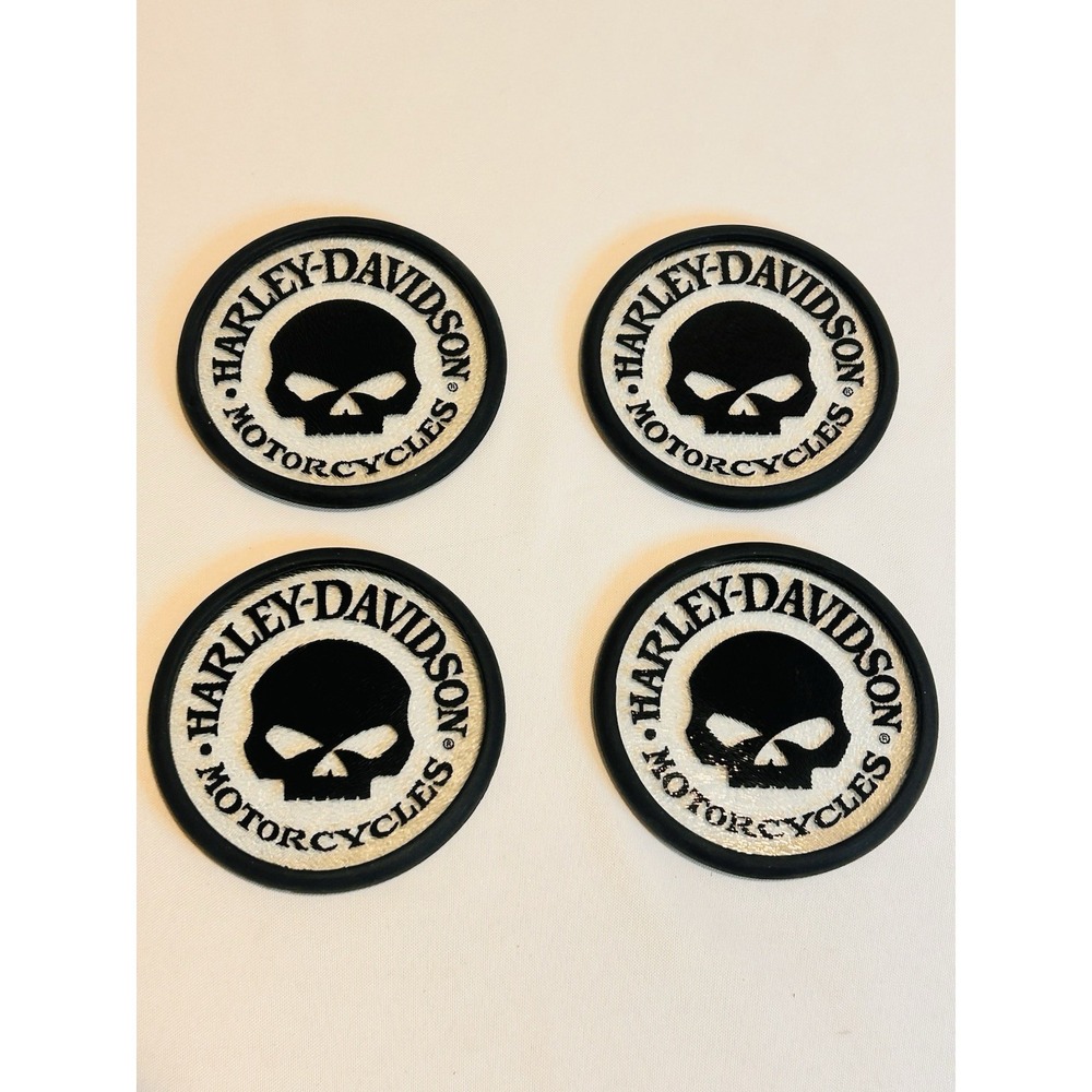 Harley-Davidson Motorcycle Skull Coaster Set of 4 Glass W/Rubber Edge Willie G